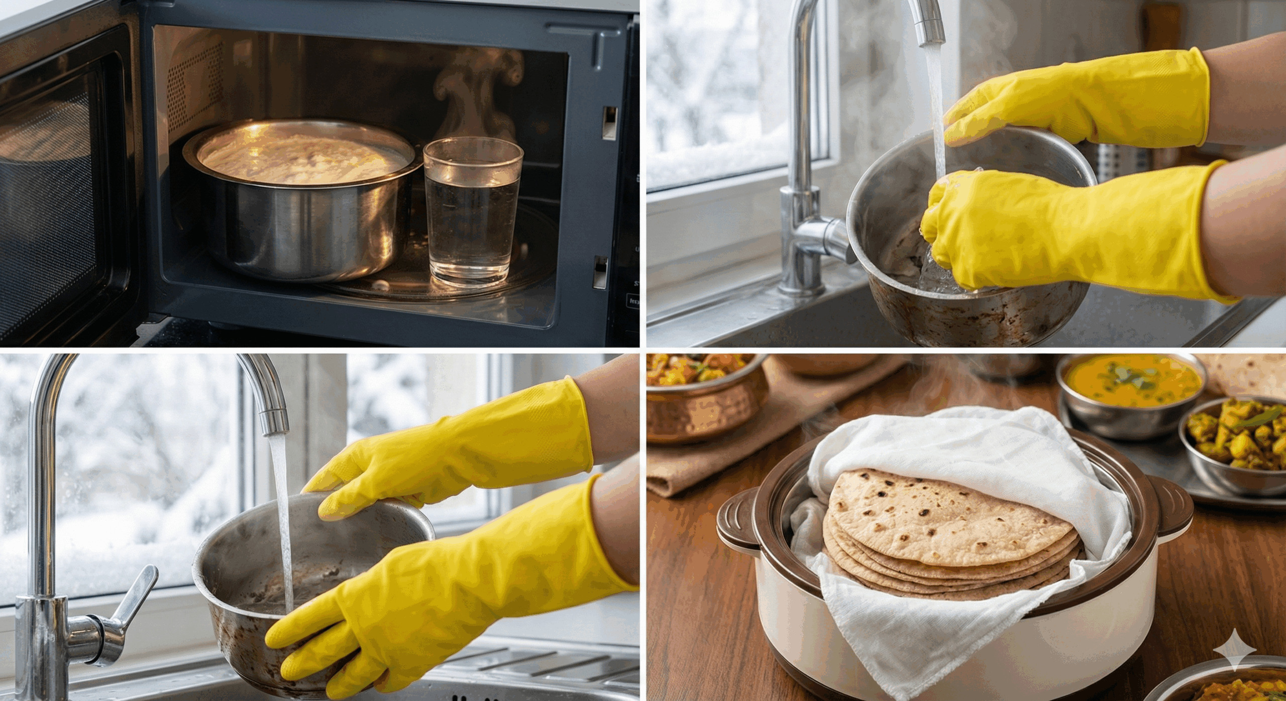 Idli batter vessel inside microwave with hot water glass for winter fermentation hack